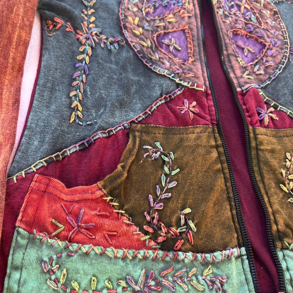 Hippie Boho Cotton Embroidered Full Zip Jacket Size M - Picture 4 of 6